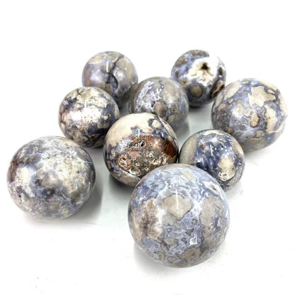 Blue Flower Agate Spheres GEMROCKY-Spheres-