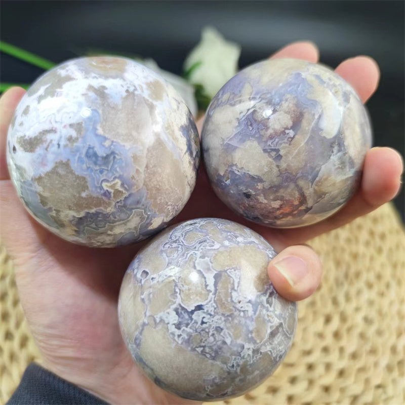 Blue Flower Agate Spheres GEMROCKY-Spheres-