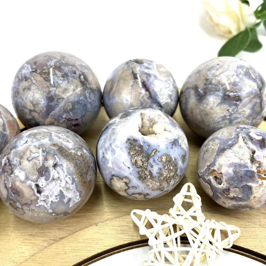 Blue Flower Agate Spheres GEMROCKY-Spheres-