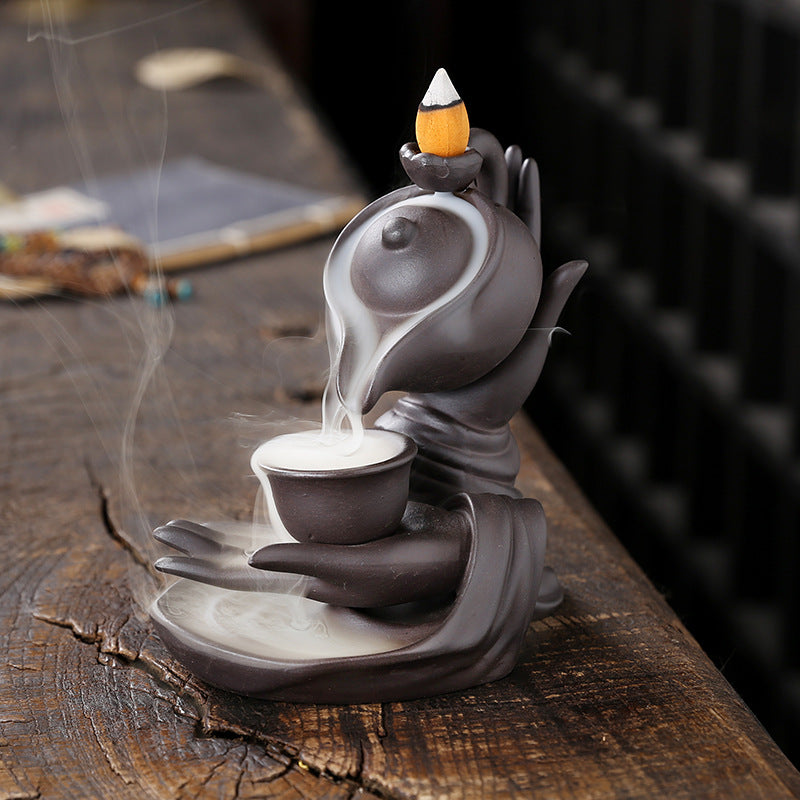 Buddha Hand Hanging Pot Backflow Incense Burner Home Decor Ornaments GEMROCKY-Psychic-Black-