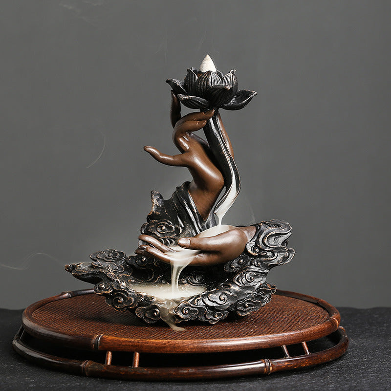 Buddha Hand Lotus Waterfall Backflow Incense Burner Home Decor Ornaments GEMROCKY-Psychic-