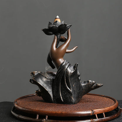 Buddha Hand Lotus Waterfall Backflow Incense Burner Home Decor Ornaments GEMROCKY-Psychic-