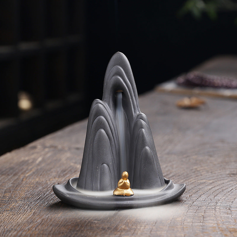 Buddha Mountain and Waterfall Backflow Incense Burner Home Decor Ornaments GEMROCKY-Psychic-