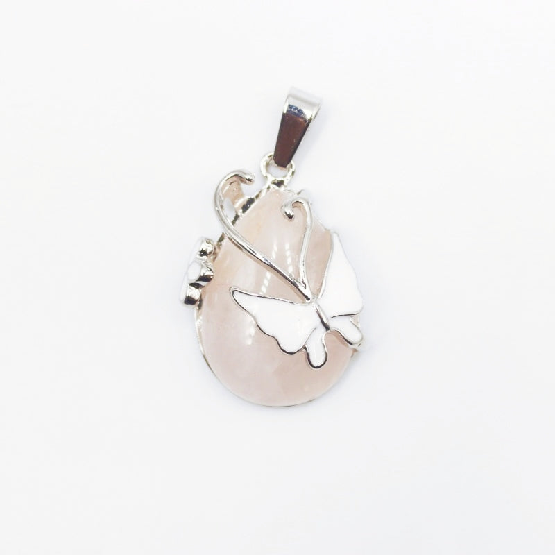 Butterfly Crystal Drop Pendants for Necklace GEMROCKY-Jewelry-Rose Quartz-