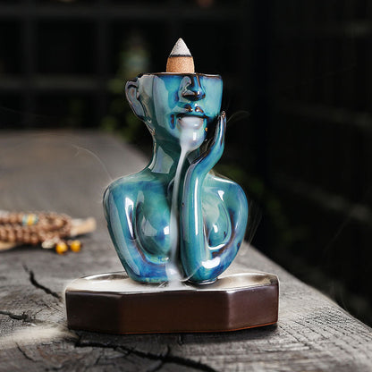 Chin Resting Bust Art Backflow Incense Burner Home Decor Ornaments GEMROCKY-Psychic-One hand-