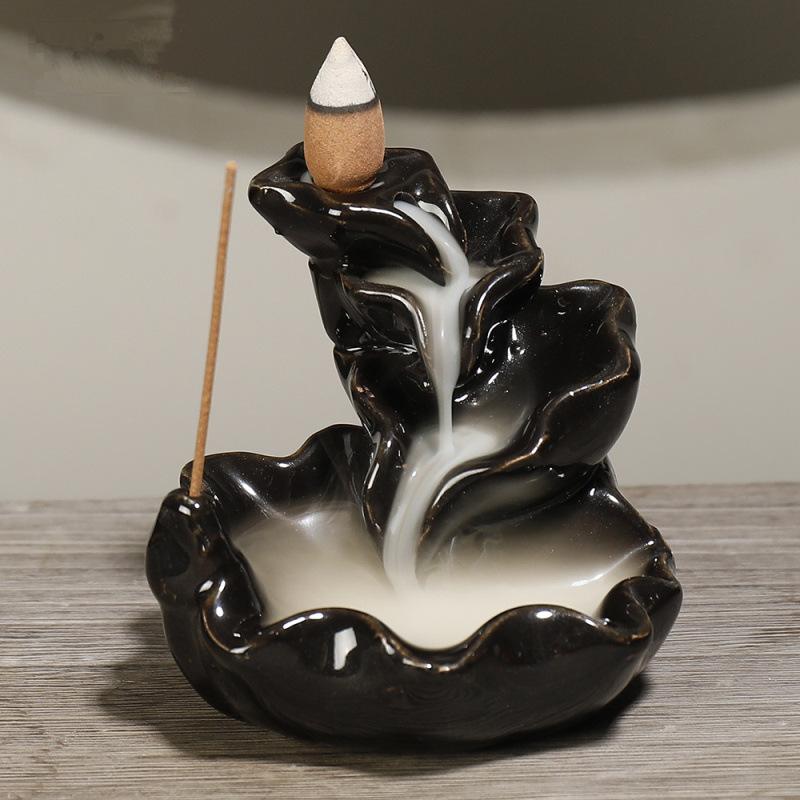 Chinese Bonsai Waterfall Backflow Incense Burner Home Decor Ornaments GEMROCKY-Psychic-Black Glaze12-