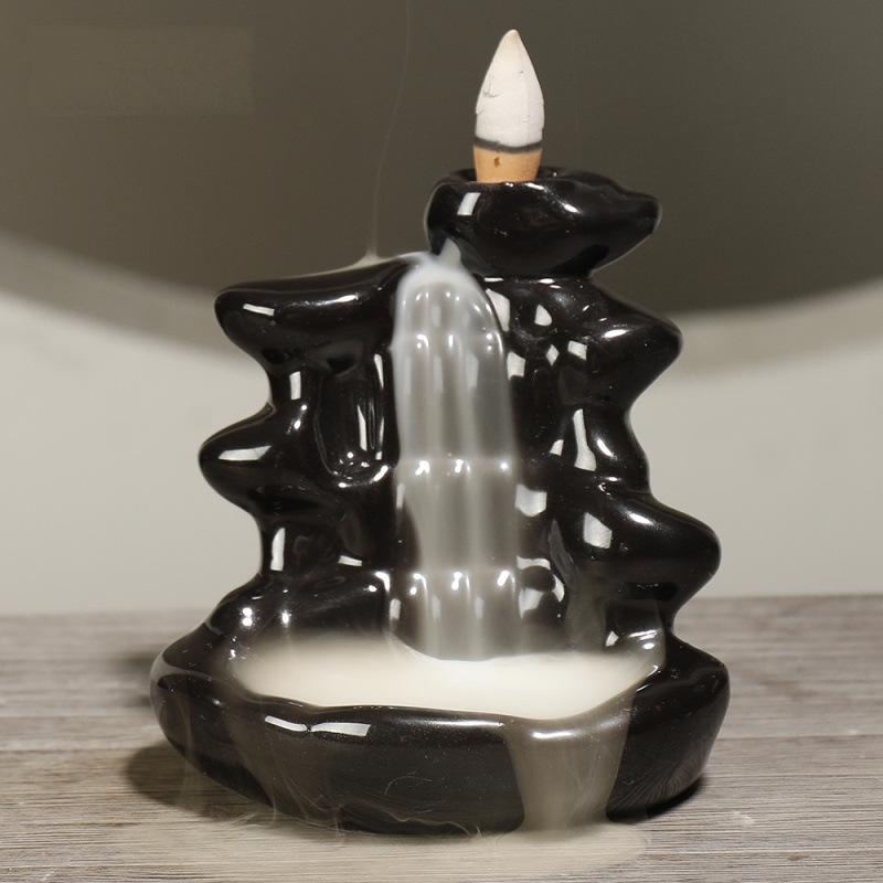 Chinese Bonsai Waterfall Backflow Incense Burner Home Decor Ornaments GEMROCKY-Psychic-Black Glaze14-