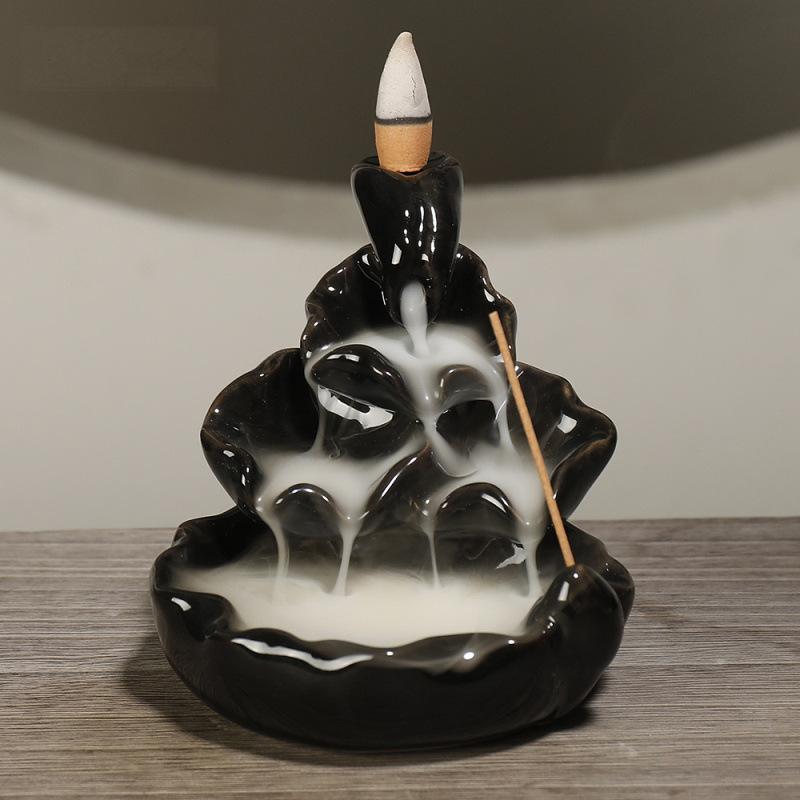 Chinese Bonsai Waterfall Backflow Incense Burner Home Decor Ornaments GEMROCKY-Psychic-Black Glaze16-