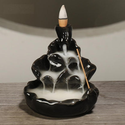 Chinese Bonsai Waterfall Backflow Incense Burner Home Decor Ornaments GEMROCKY-Psychic-Black Glaze16-