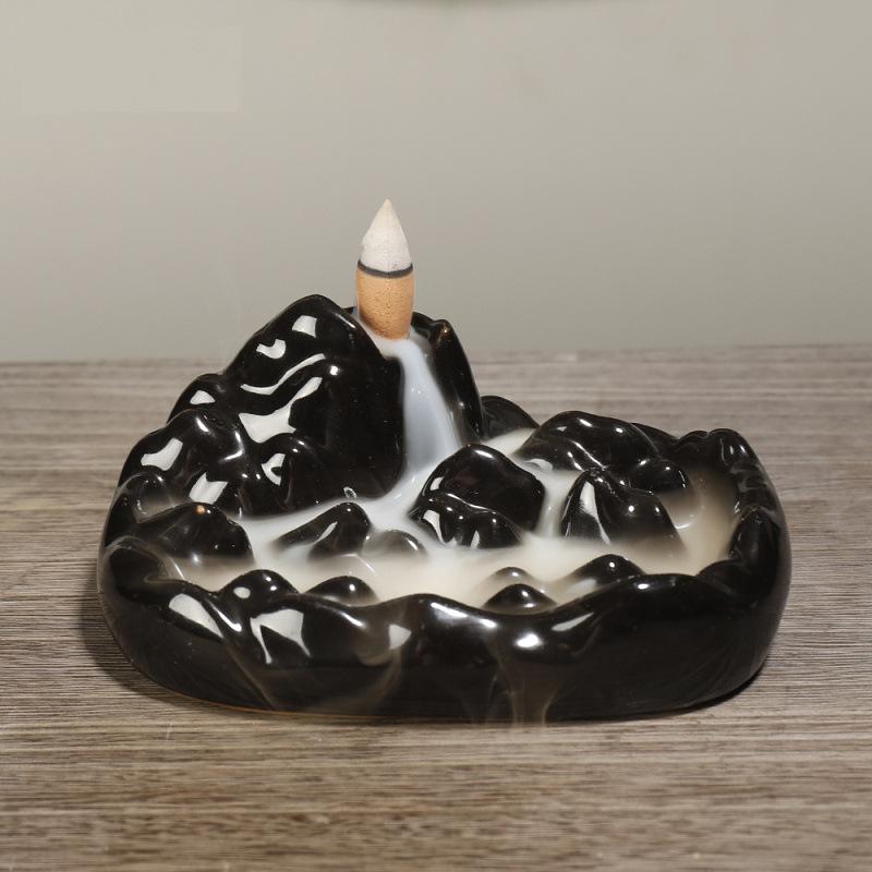 Chinese Bonsai Waterfall Backflow Incense Burner Home Decor Ornaments GEMROCKY-Psychic-Black Glaze7-