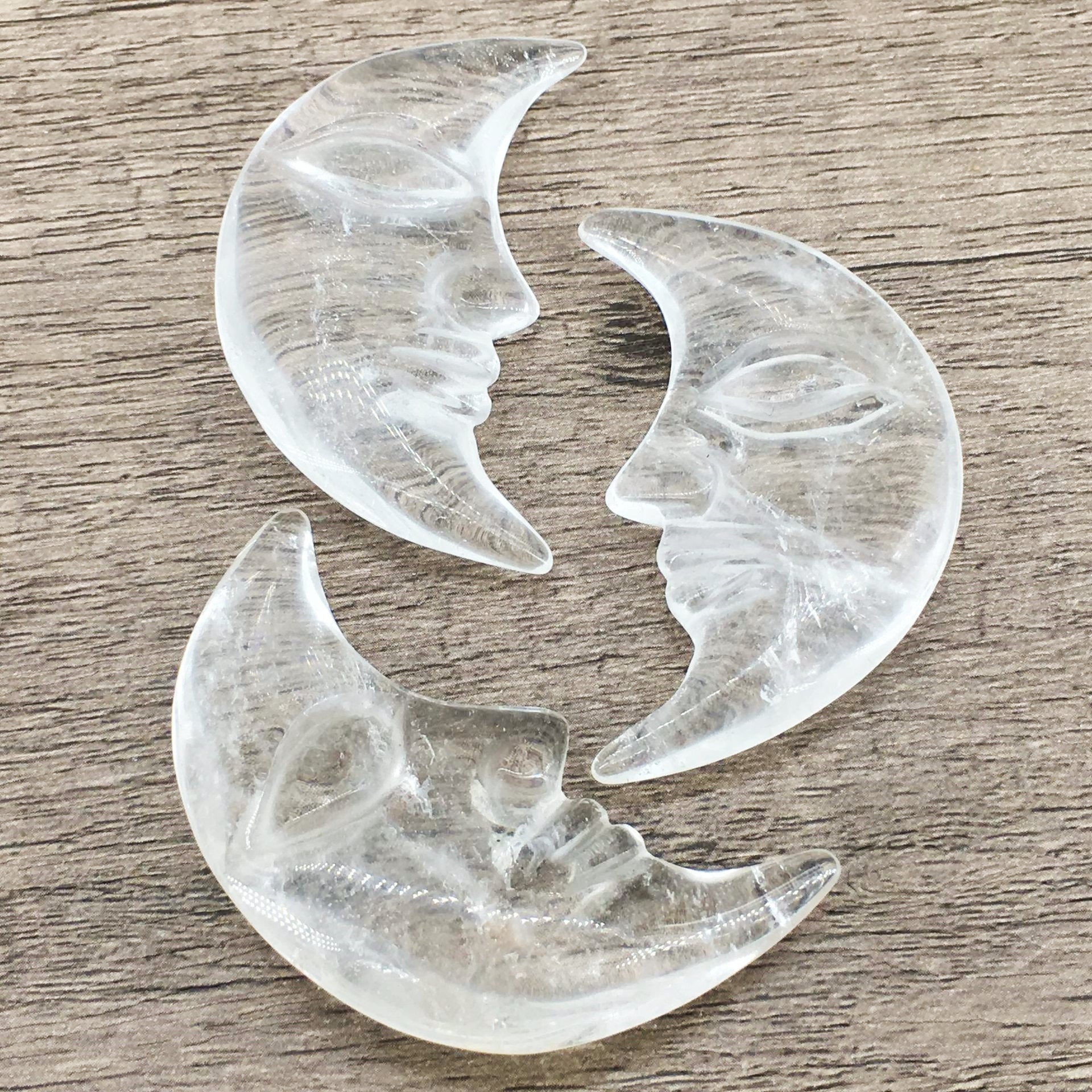 Clear Quartz Moon Face 5cm Carvings GEMROCKY-Carvings-