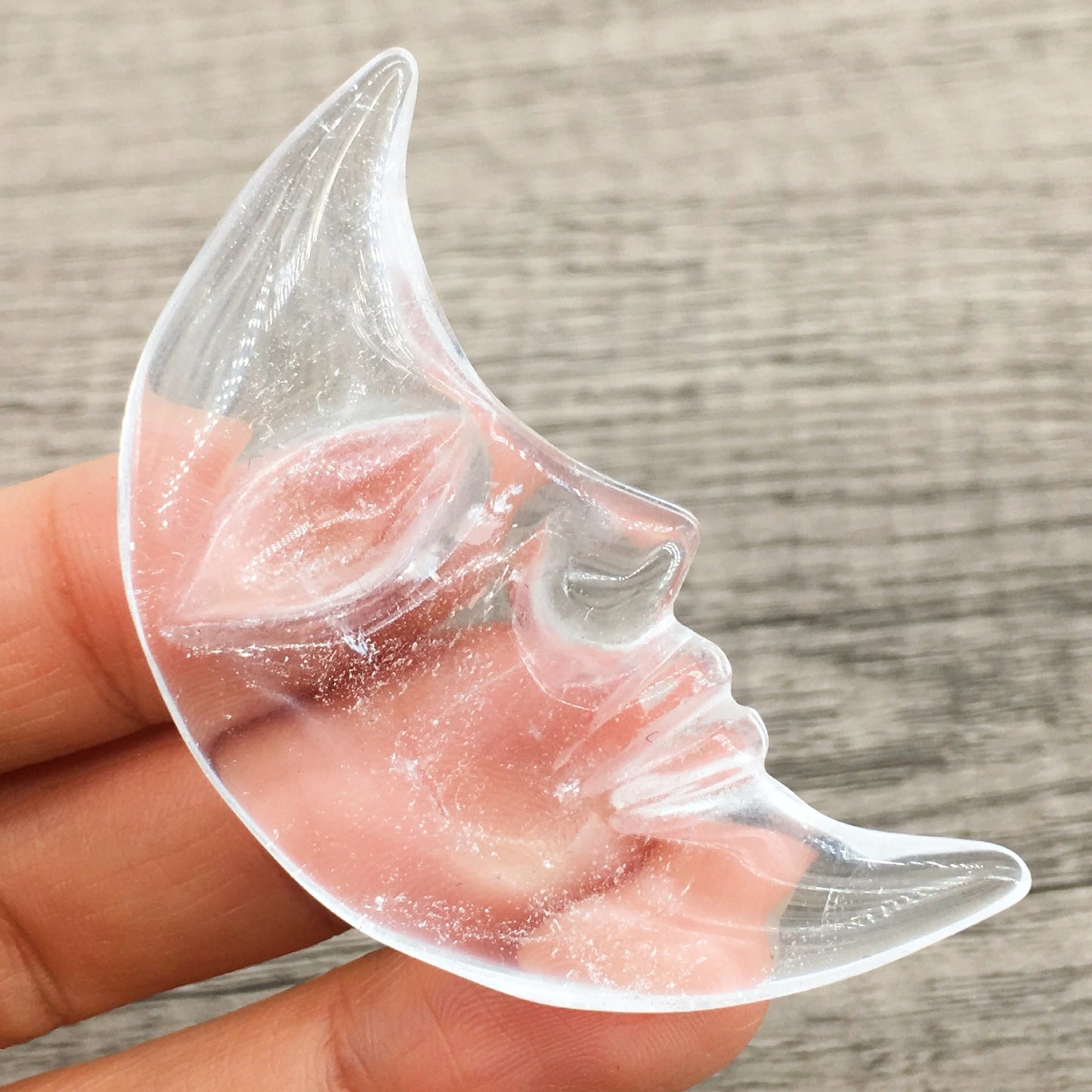 Clear Quartz Moon Face 5cm Carvings GEMROCKY-Carvings-