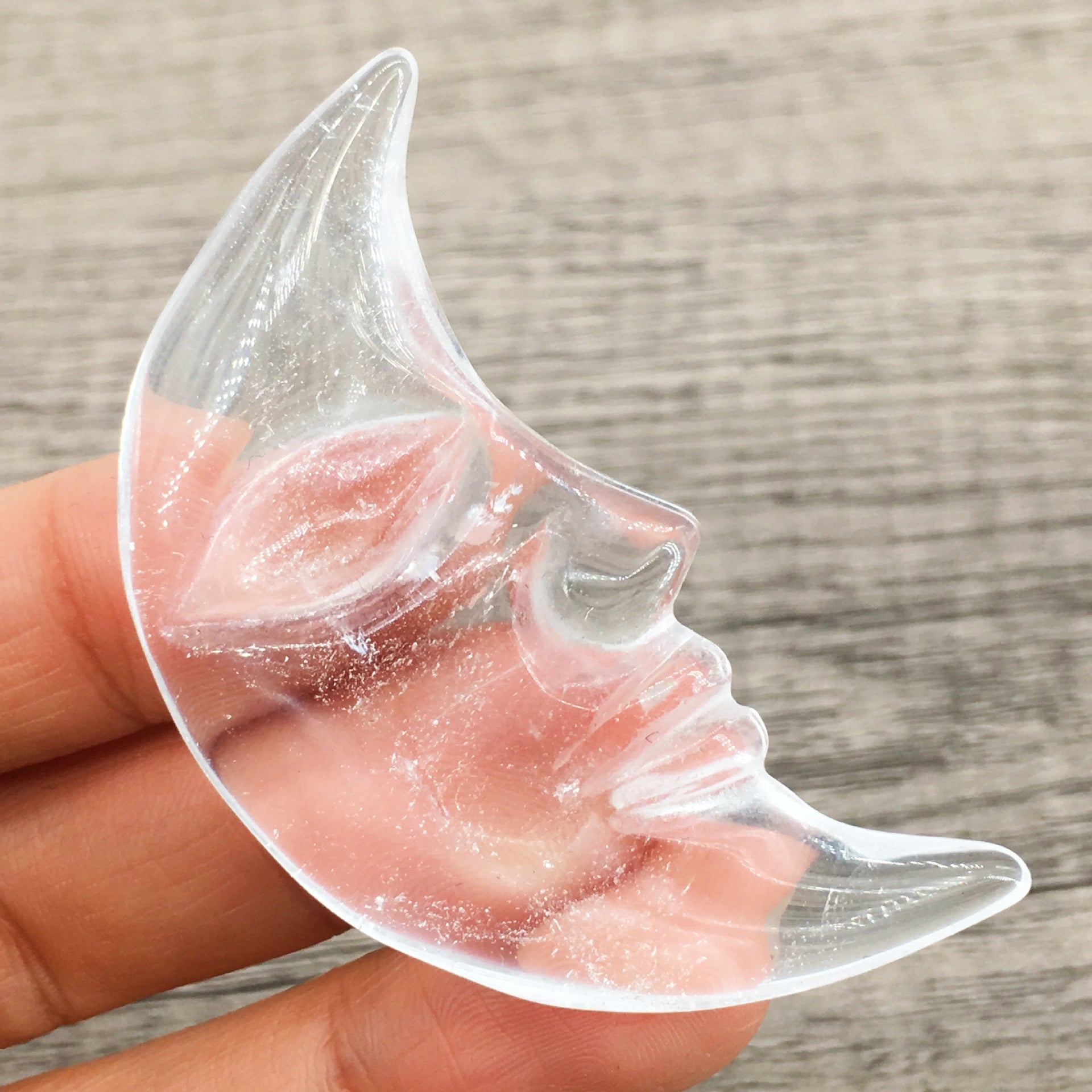 Clear Quartz Moon Face 5cm Carvings GEMROCKY-Carvings-