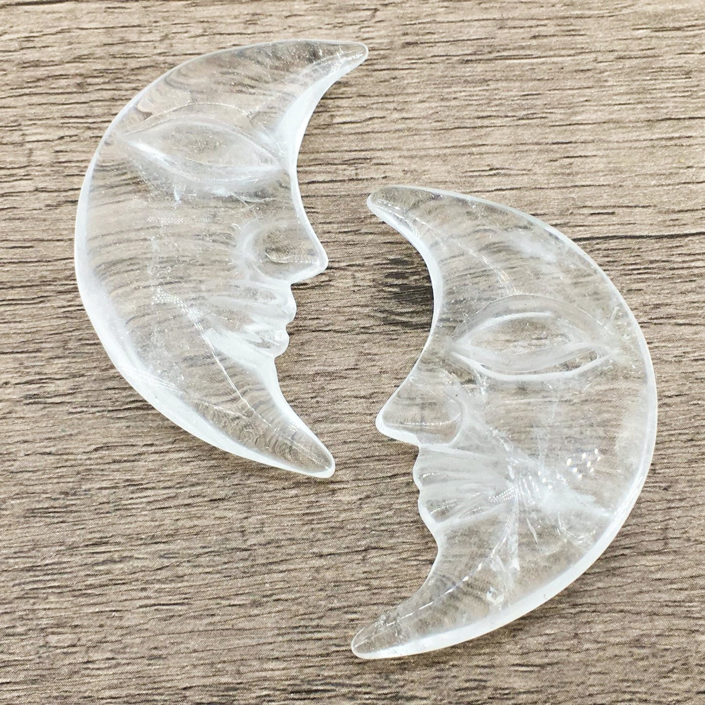 Clear Quartz Moon Face 5cm Carvings GEMROCKY-Carvings-