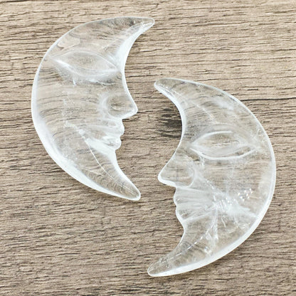 Clear Quartz Moon Face 5cm Carvings GEMROCKY-Carvings-