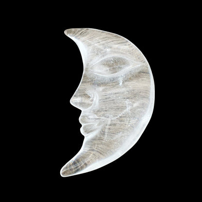 Clear Quartz Moon Face 5cm Carvings GEMROCKY-Carvings-