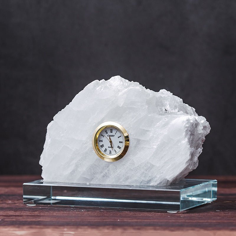 Clear Selenite Clock Table Ornaments GEMROCKY-Decoration-15*10*12CM-