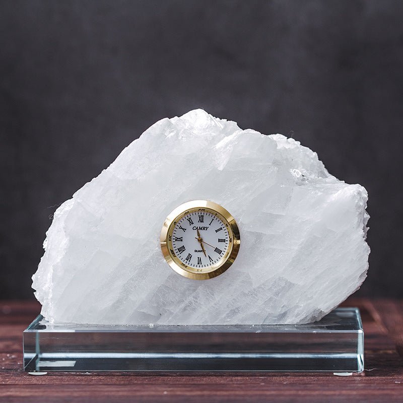 Clear Selenite Clock Table Ornaments GEMROCKY-Decoration-15*10*12CM-