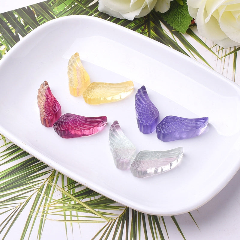 Colorful Fluorite Crystal 3cm Wings Carvings GEMROCKY-Carvings-