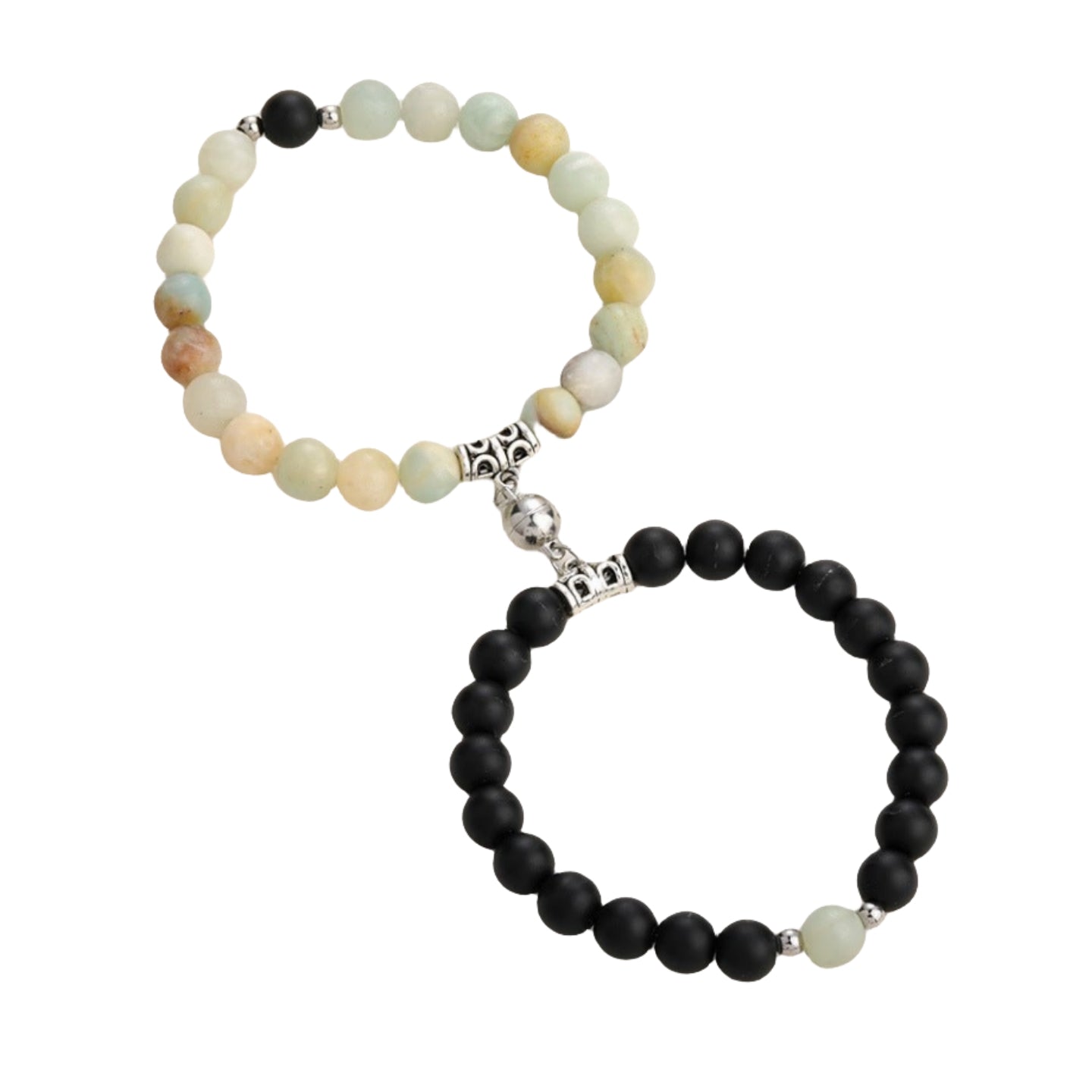 Couple Lovers Magnetic Attraction Double Bracelets GEMROCKY-Bracelets-Amazonite & Black Obsidian Bell-