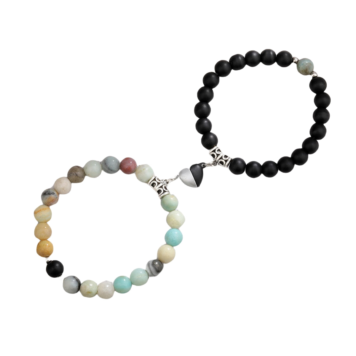 Couple Lovers Magnetic Attraction Double Bracelets GEMROCKY-Bracelets-Amazonite & Black Obsidian Silver&Black Heart-