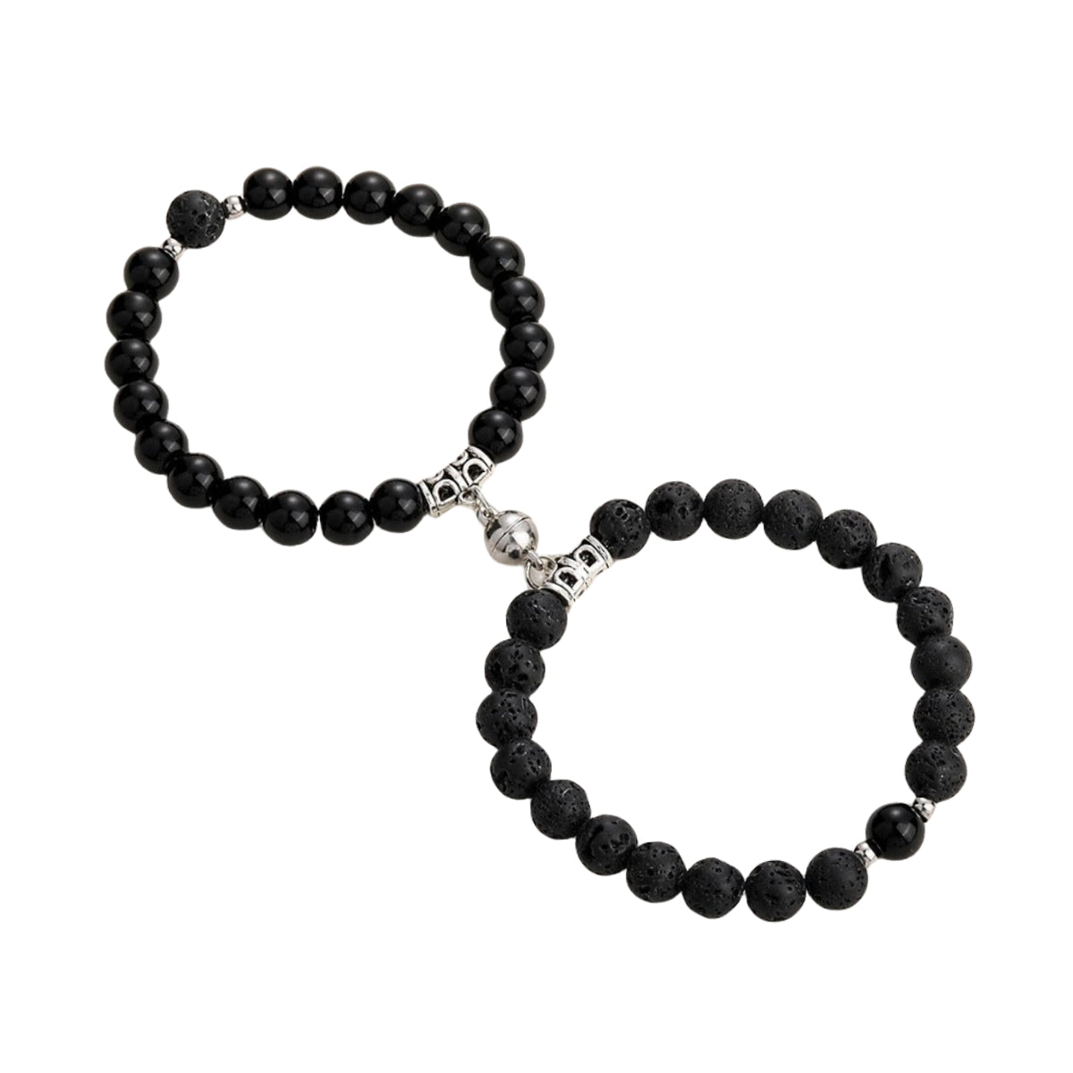 Couple Lovers Magnetic Attraction Double Bracelets GEMROCKY-Bracelets-Black Obsidian & Lava Stone Bell-