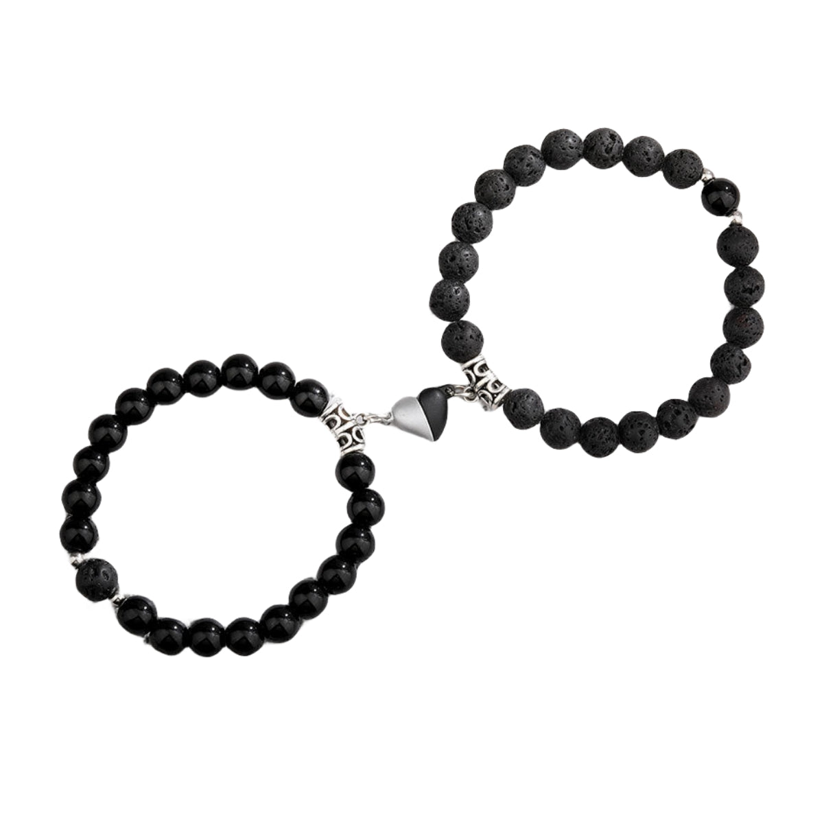 Couple Lovers Magnetic Attraction Double Bracelets GEMROCKY-Bracelets-Black Obsidian & Lava Stone Silver&Black Heart-