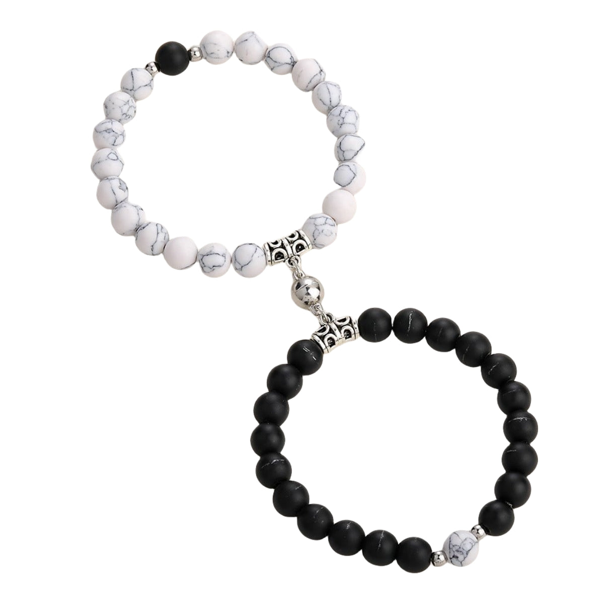 Couple Lovers Magnetic Attraction Double Bracelets GEMROCKY-Bracelets-Howlite & Black Obsidian Bell-