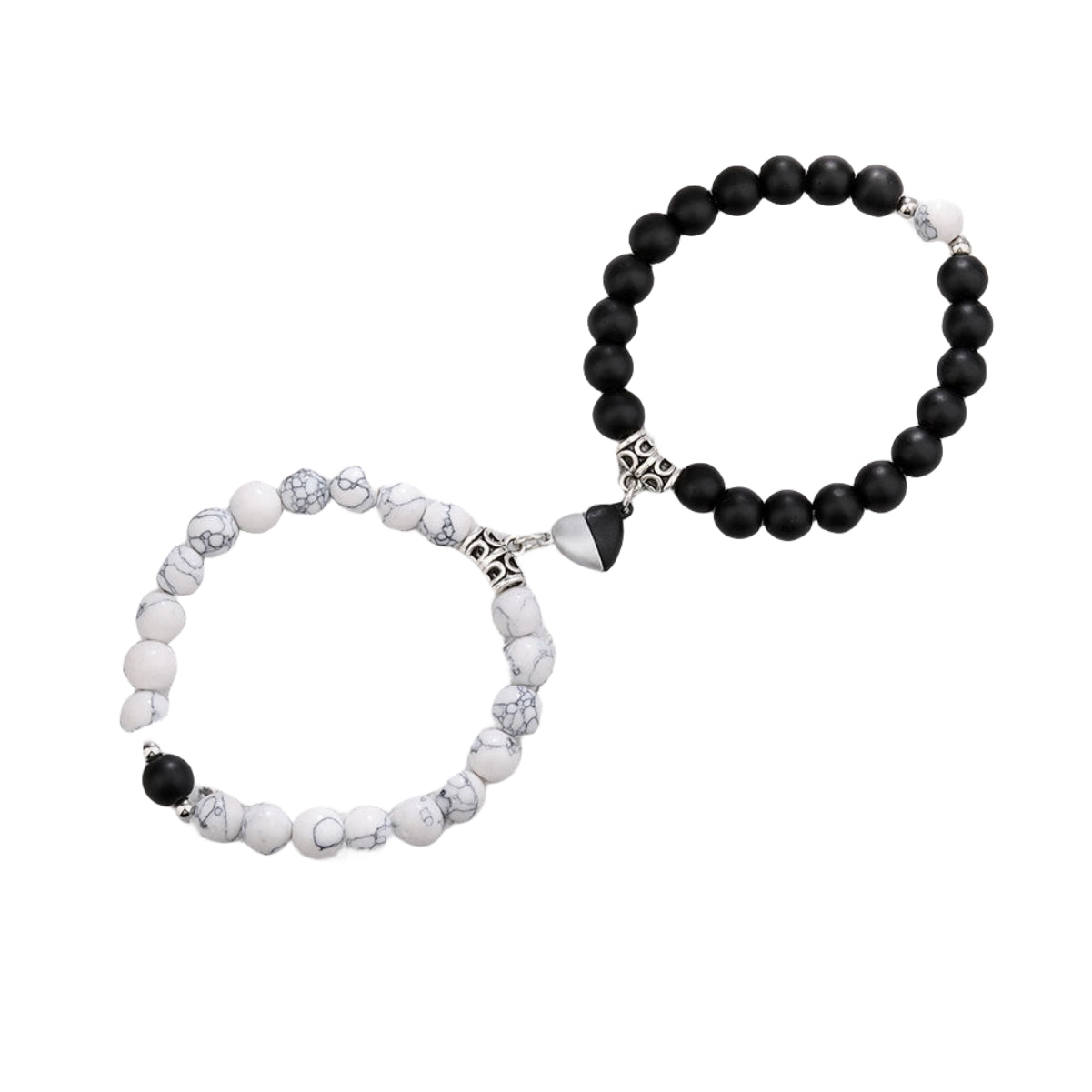 Couple Lovers Magnetic Attraction Double Bracelets GEMROCKY-Bracelets-Howlite & Black Obsidian Silver&Black Heart-