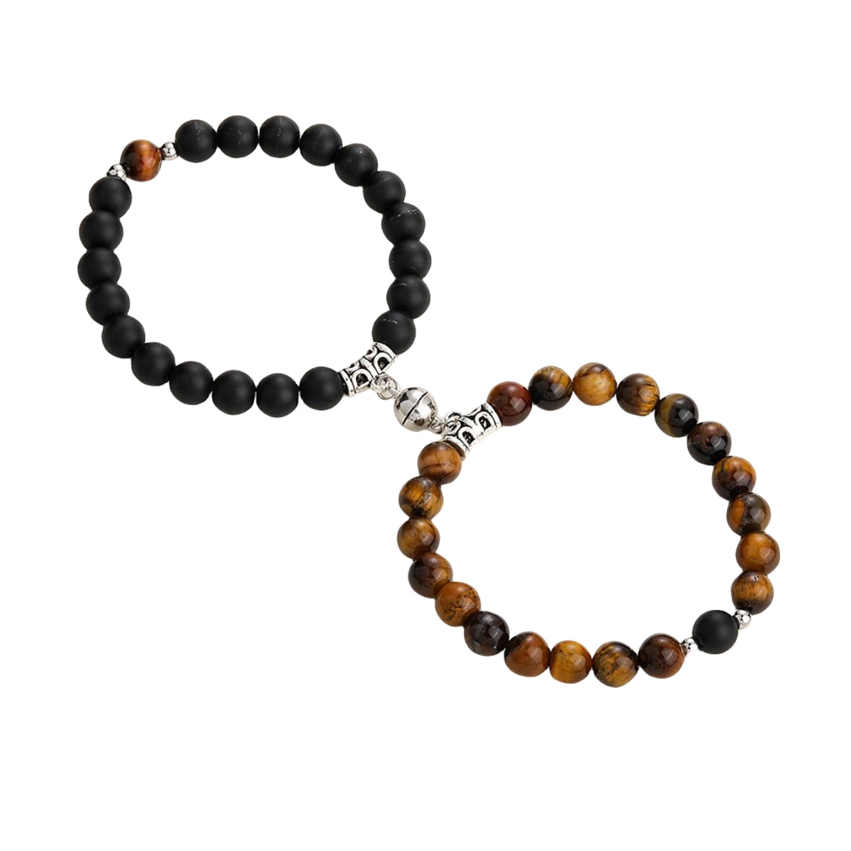 Couple Lovers Magnetic Attraction Double Bracelets GEMROCKY-Bracelets-Tiger Eye & Black Obsidian Bell-