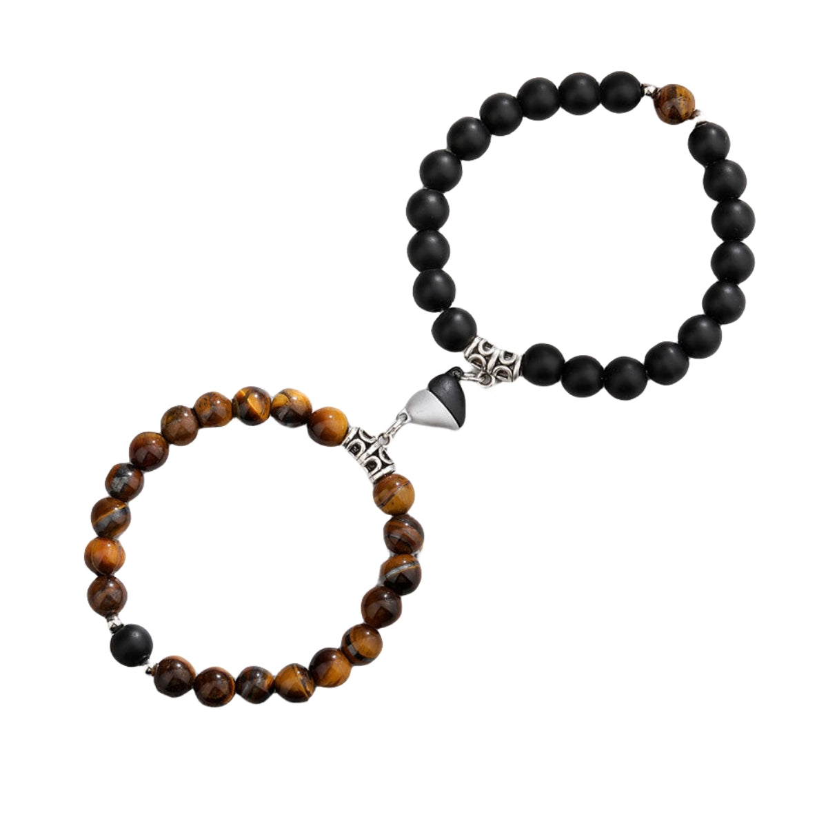 Couple Lovers Magnetic Attraction Double Bracelets GEMROCKY-Bracelets-Tiger Eye & Black Obsidian Silver&Black Heart-