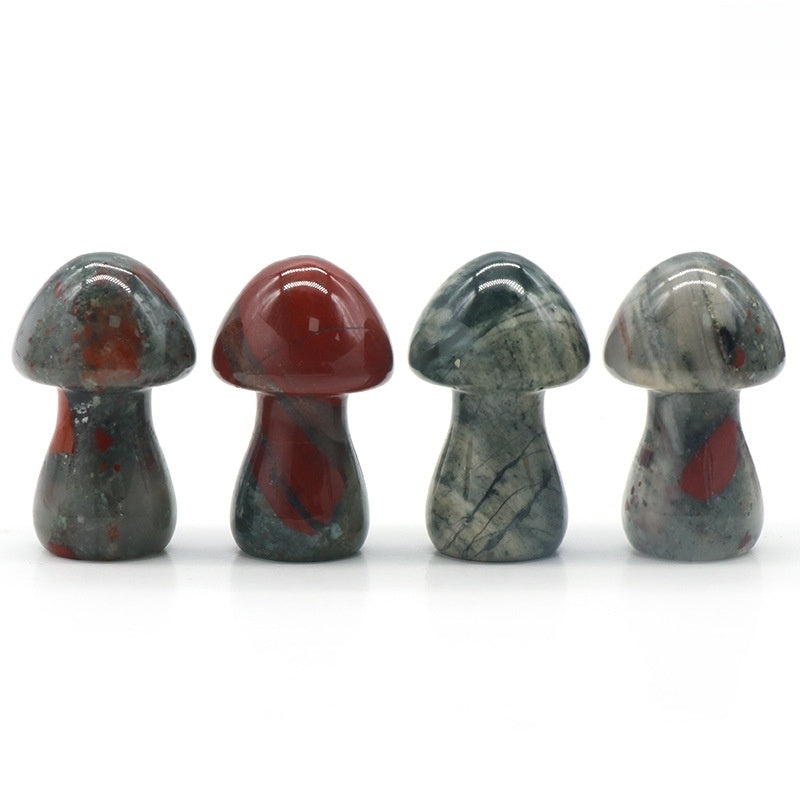 Crystal 1.3Inch Mushroom Multi Material Carvings GEMROCKY-Carvings-African Blood Stone-