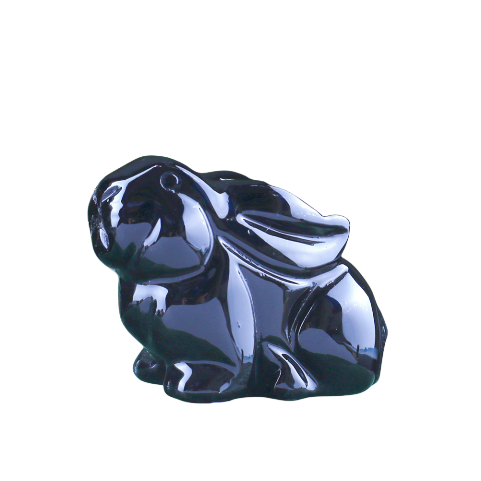 Crystal 1.5 Inch Rabbit Carvings GEMROCKY-Carvings-Black Obsidian-