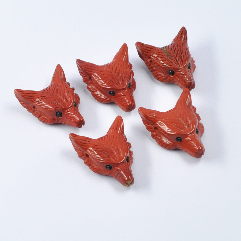 Crystal 1.5 Inch Wolf Head Carvings GEMROCKY-Carvings-Red Jasper-