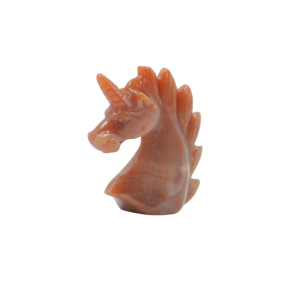 Crystal 2 Inch Unicorn Head Carvings GEMROCKY-Carvings-Red Agate-