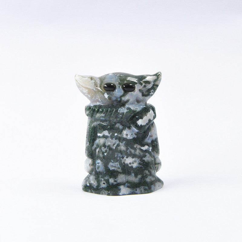 Crystal 5cm Baby Yoda Carvings GEMROCKY-Carvings-Moss Agate-