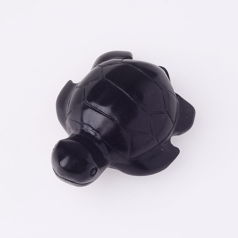 Crystal 5cm Small Turtle Animal Carvings GEMROCKY-Carvings-Black Obsidian-