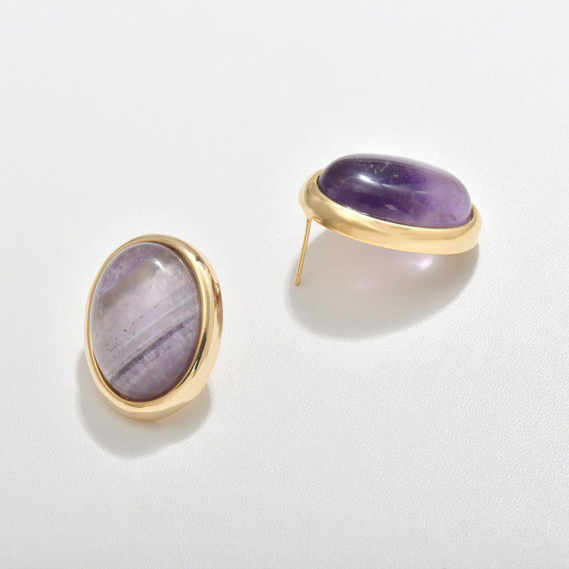 Crystal Amethyst Oval Vintage Earrings GEMROCKY-Jewelry-