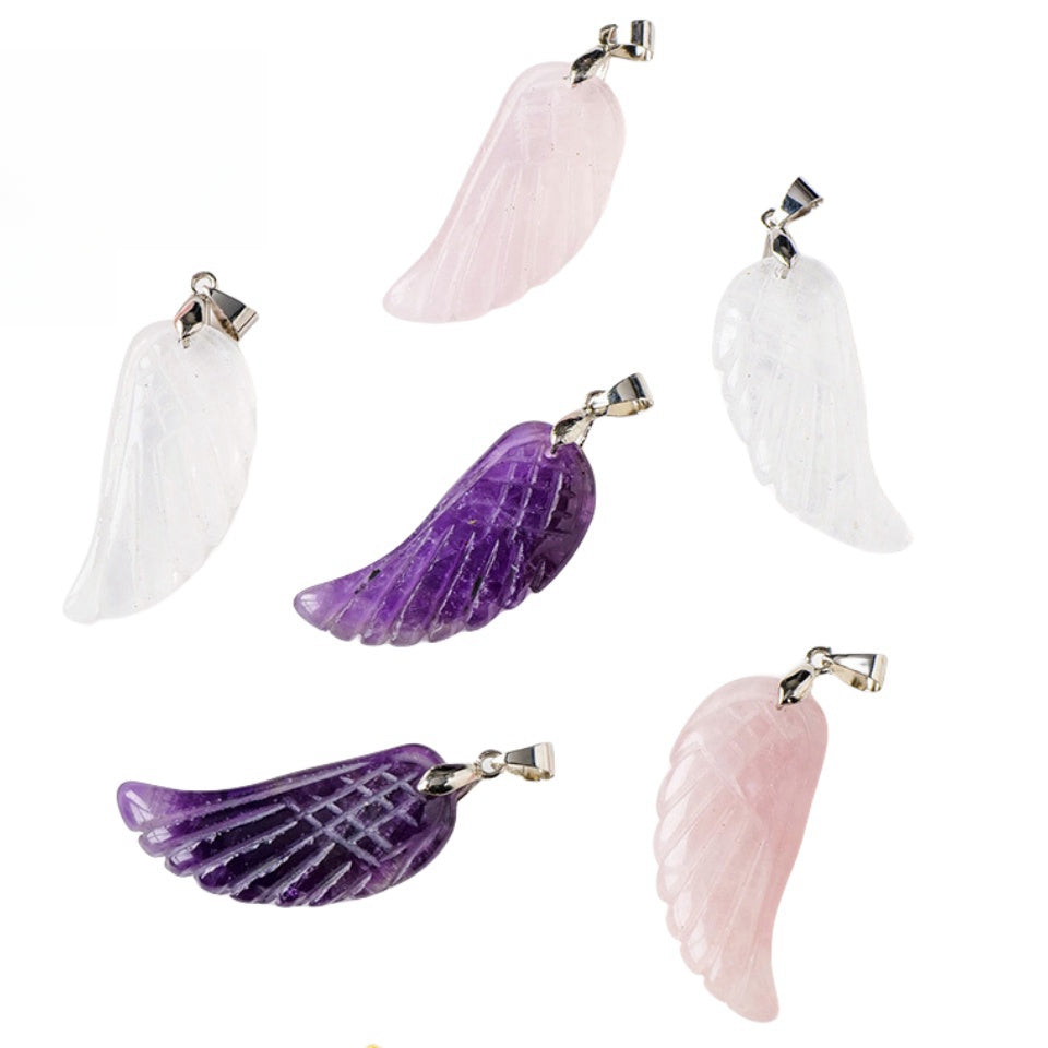 Crystal Angel Wing Carved Pendant Necklaces GEMROCKY-Jewelry-