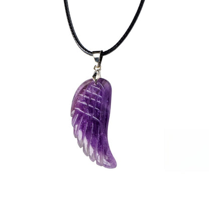 Crystal Angel Wing Carved Pendant Necklaces GEMROCKY-Jewelry-Amethyst-