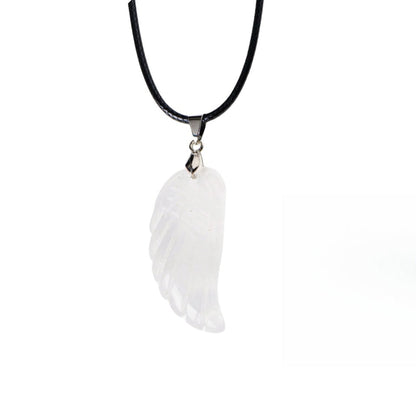 Crystal Angel Wing Carved Pendant Necklaces GEMROCKY-Jewelry-Clear Quartz-