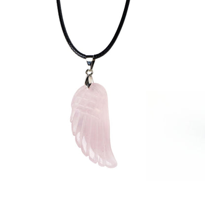 Crystal Angel Wing Carved Pendant Necklaces GEMROCKY-Jewelry-Rose Quartz-