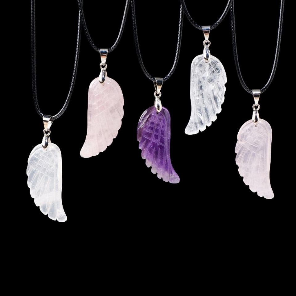 Crystal Angel Wing Carved Pendant Necklaces GEMROCKY-Jewelry-