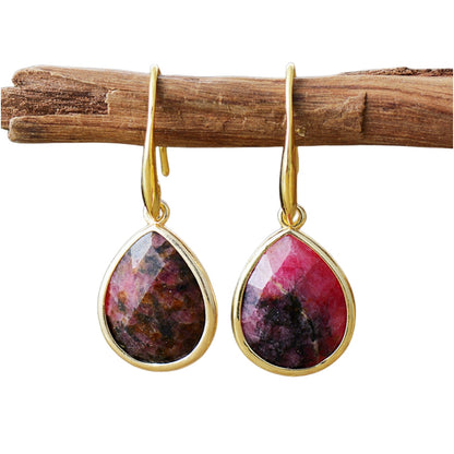 Crystal Black Rhodonite Eardrop Earrings GEMROCKY-Jewelry-