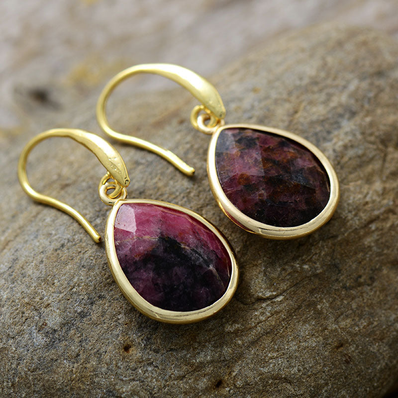 Crystal Black Rhodonite Eardrop Earrings GEMROCKY-Jewelry-