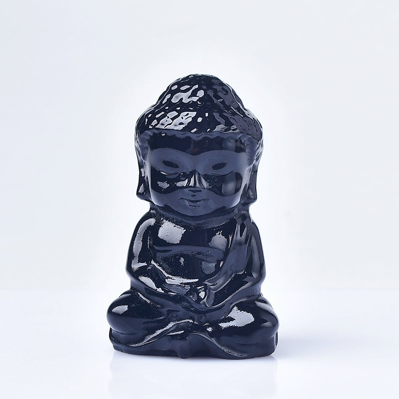 Crystal Budda 6.5cm Carvings GEMROCKY-Carvings-Black Obsidian-