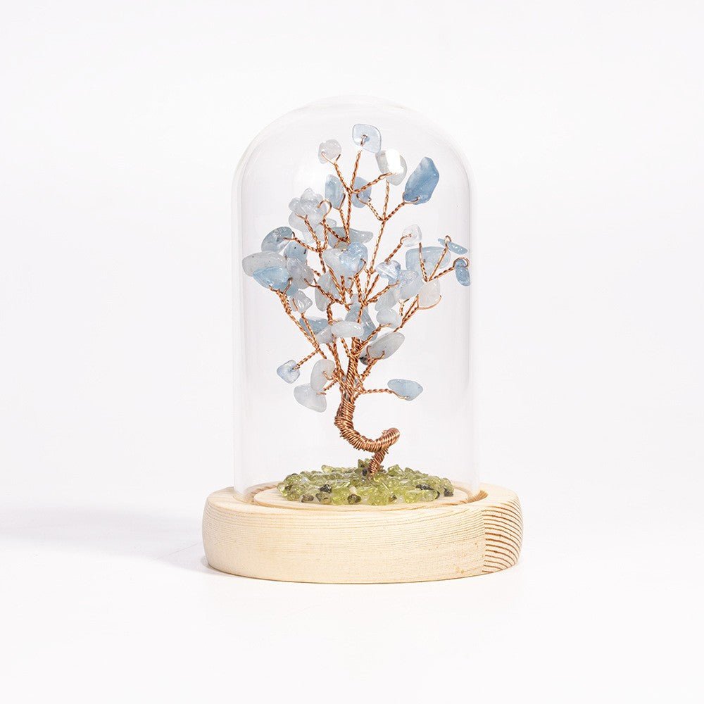 Crystal Chip Lucky Tree Glass Greenhouse Ornaments GEMROCKY-Decoration-11*7.5cm Aquamarine-