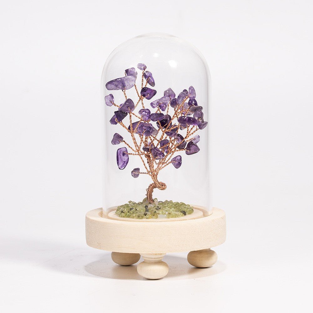 Crystal Chip Lucky Tree Glass Greenhouse Ornaments GEMROCKY-Decoration-13*7.5cm Amethyst-