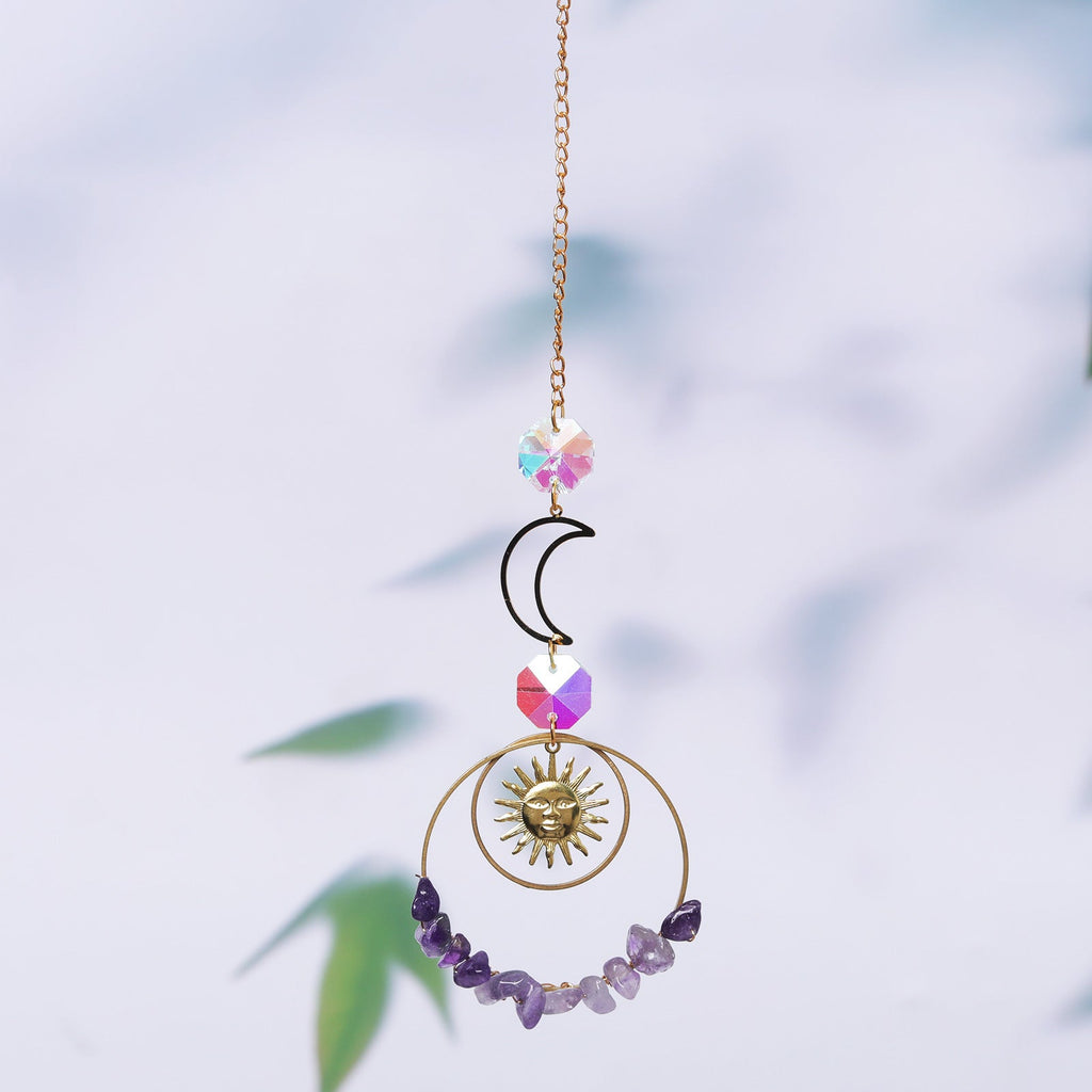 Crystal Chip Moon and Sun Pendant Suncatcher Ornaments GEMROCKY-Decoration-Amethyst-