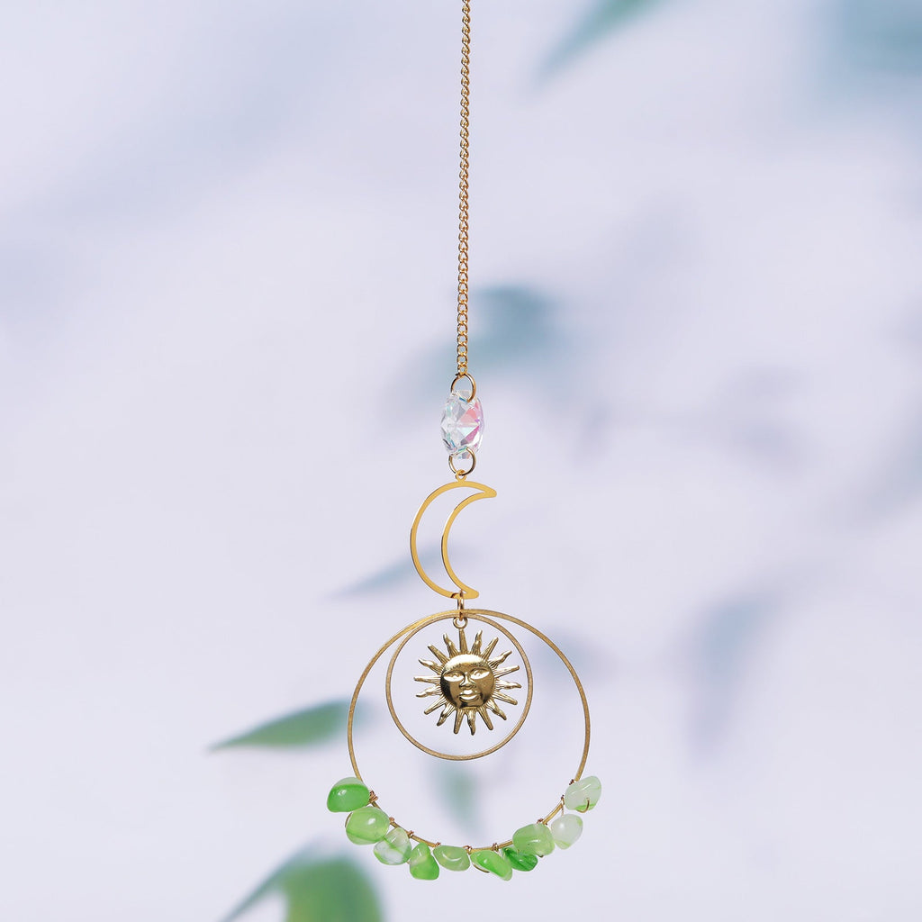 Crystal Chip Moon and Sun Pendant Suncatcher Ornaments GEMROCKY-Decoration-Green Aventurine-